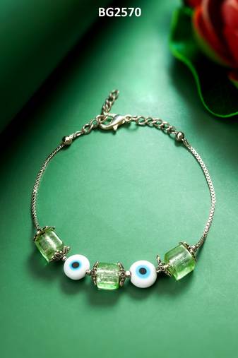 green crackle evil eye bracelet