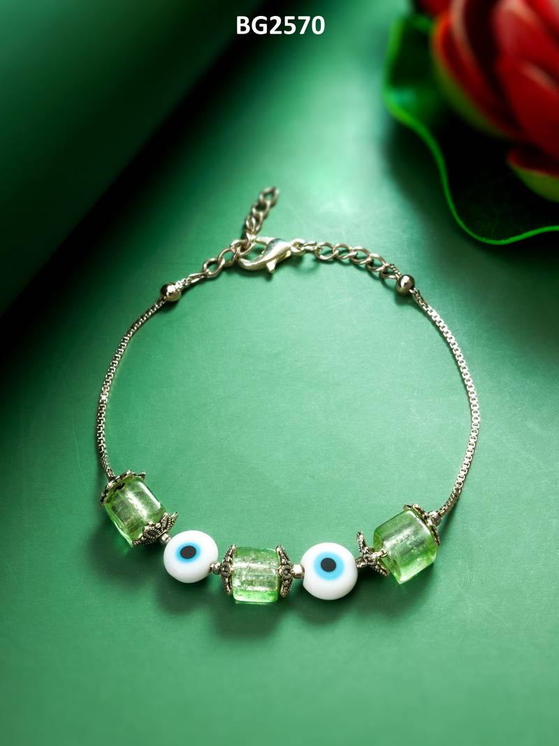 green crackle evil eye bracelet