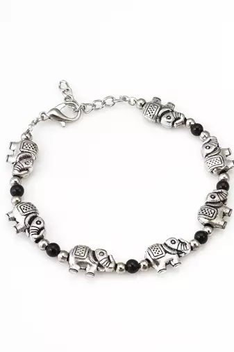 oxidized elephant motif bracelet