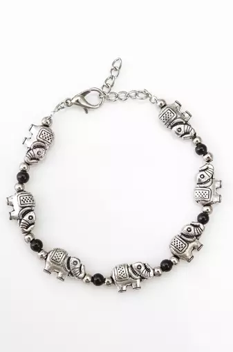 oxidized elephant motif bracelet