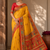 yellow-pink digital printed saree with contrast colour blouse dola silk saree
