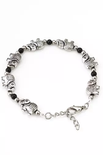oxidized elephant motif bracelet