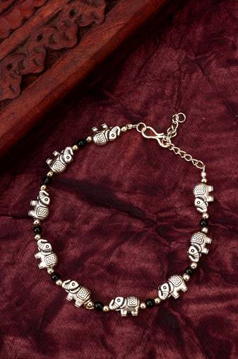 oxidized elephant motif bracelet