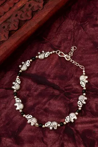 oxidized elephant motif bracelet