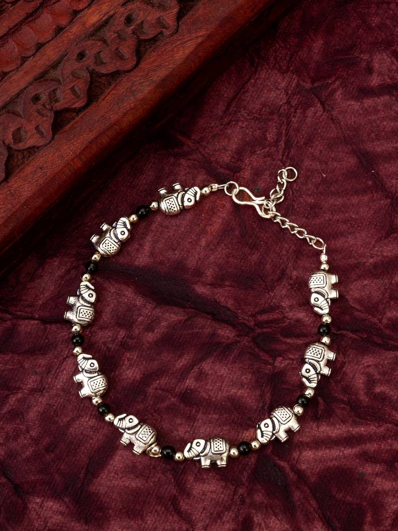 oxidized elephant motif bracelet