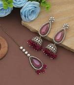 Rani color kundan earrings tikka set