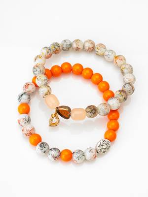 orange white marble bracelet set 2