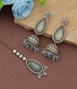 Sky blue color kundan earrings tikka set