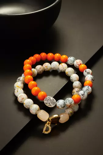 orange white marble bracelet set