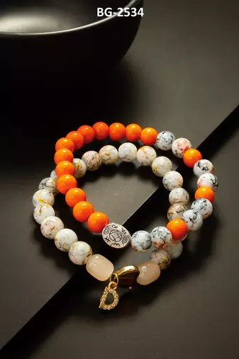 orange white marble bracelet set