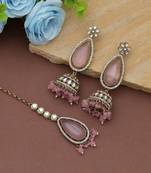 Light pink color kundan earrings tikka set