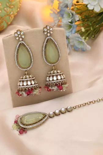 Multi color kundan earrings tikka set