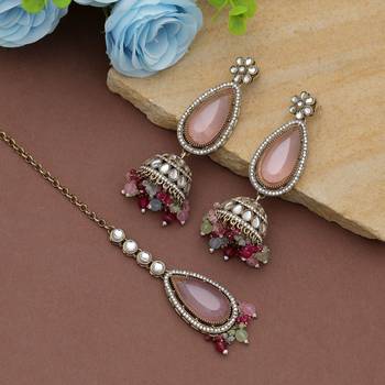 Multi color kundan earrings tikka set 1