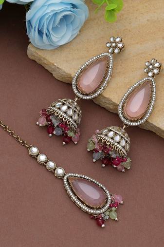 Multi color kundan earrings tikka set