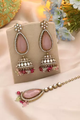 Multi color kundan earrings tikka set