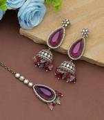 Multi color kundan earrings tikka set