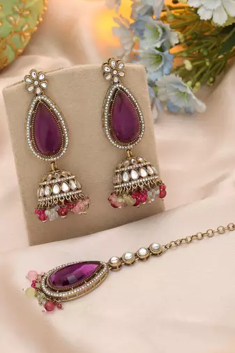 Multi color kundan earrings tikka set