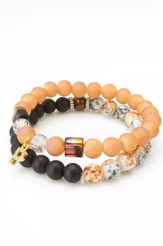 frosted peach black bracelet set