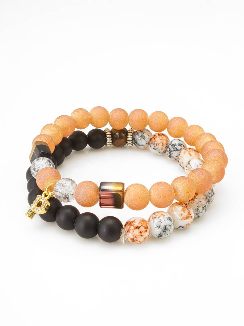 frosted peach black bracelet set