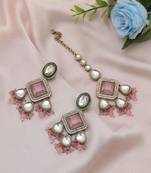 Light pink color kundan earrings tikka set