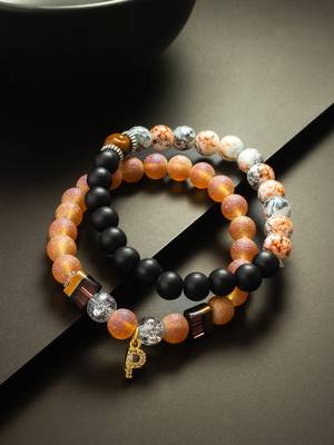 frosted peach black bracelet set 3