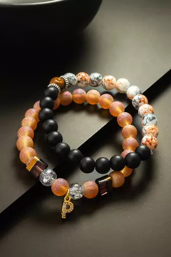frosted peach black bracelet set