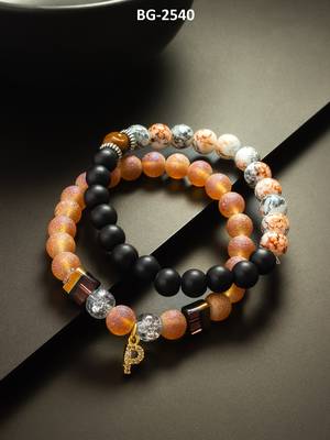 frosted peach black bracelet set 4