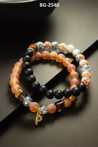 frosted peach black bracelet set