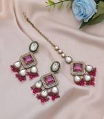 Rani color kundan earrings tikka set