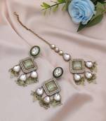Pista green color kundan earrings tikka set