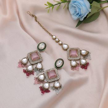 Multi color kundan earrings tikka set 1