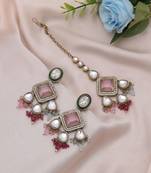 Multi color kundan earrings tikka set