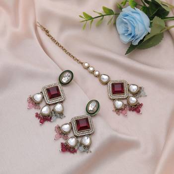 Multi color kundan earrings tikka set 1