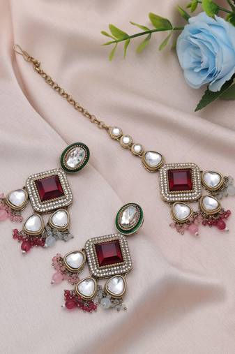 Multi color kundan earrings tikka set