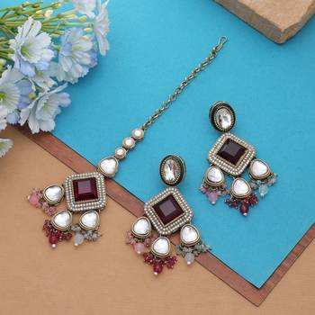 Multi color kundan earrings tikka set 2