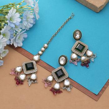 Multi color kundan earrings tikka set 2