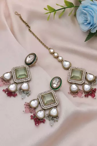 Multi color kundan earrings tikka set