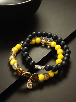 matte black yellow bracelet set 4