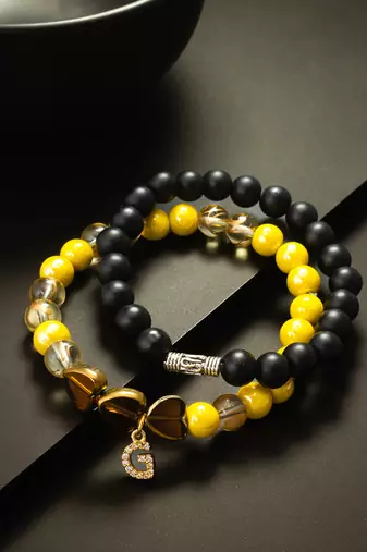 matte black yellow bracelet set