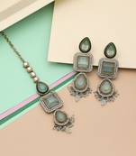 Sky blue color kundan earrings tikka set