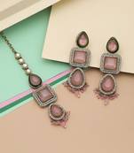 Light pink color kundan earrings tikka set