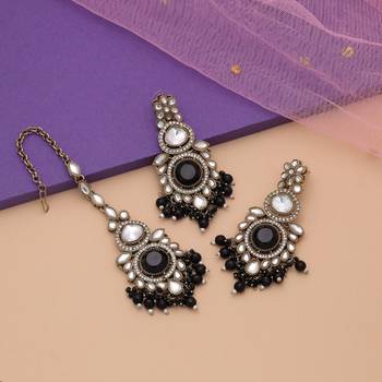 Black color kundan earrings tikka set 1