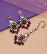 Maroon color kundan earrings tikka set