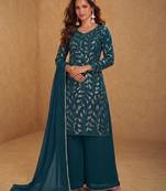 Teal ready to wear georgette sharara suit with sequins work