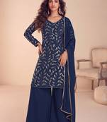 Blue ready to wear georgette sharara suit with sequins work