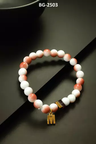peach white charm bracelet