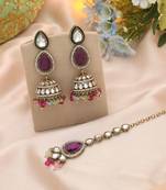 Multi color kundan earrings tikka set