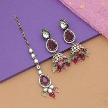 Multi color kundan earrings tikka set 2