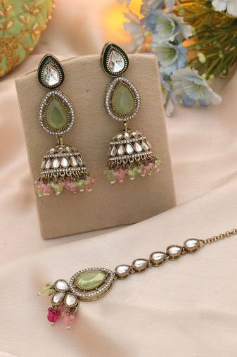 Multi color kundan earrings tikka set