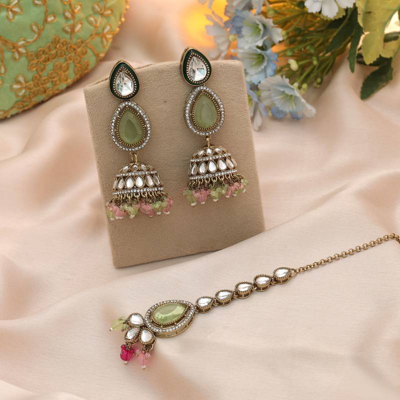 Multi color kundan earrings tikka set
